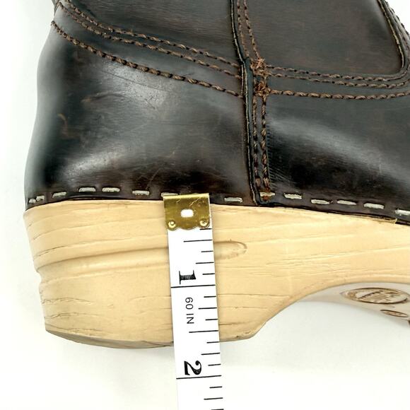 Sanita VTG Chocolate Brown Oiled Leather Mid-Calf Clog Boots Size 38 / 7-7.5 - Picture 14 of 16